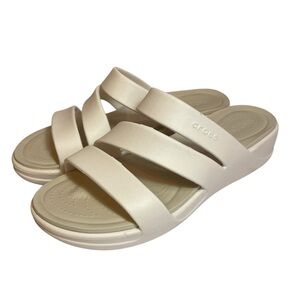 CROCS Boca LiteRide White Strappy Slip On Low Wedge Sandals 207434 Women’s Sz 9